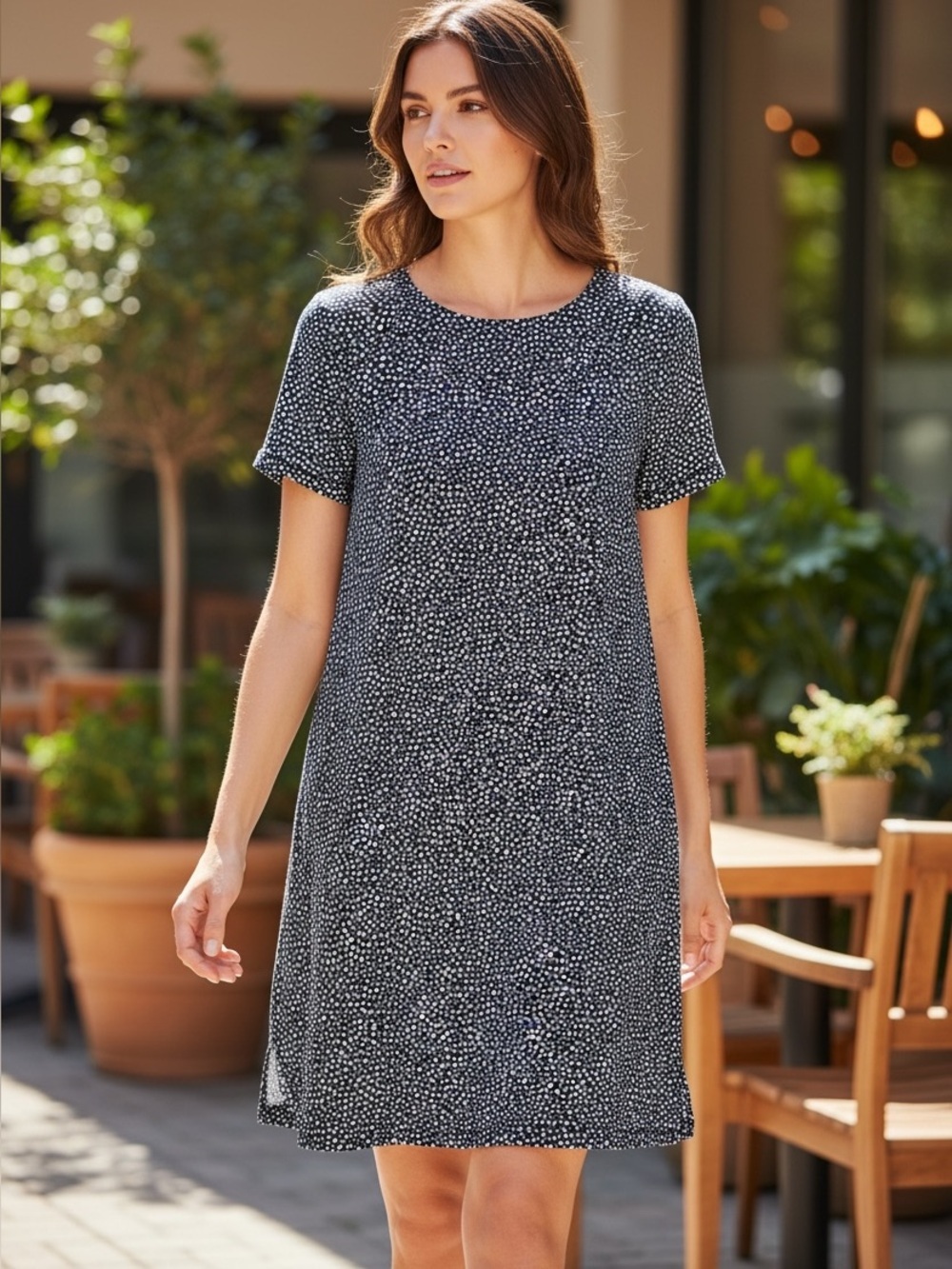 HATLEY (L) Zip-Back Crew Neck T-Shirt Dress Soft Jersey Cotton Modal Stretch